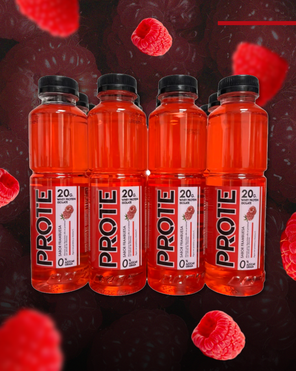 Pack 12 proteína líquida Whey Isolate- 500ml Frambuesa